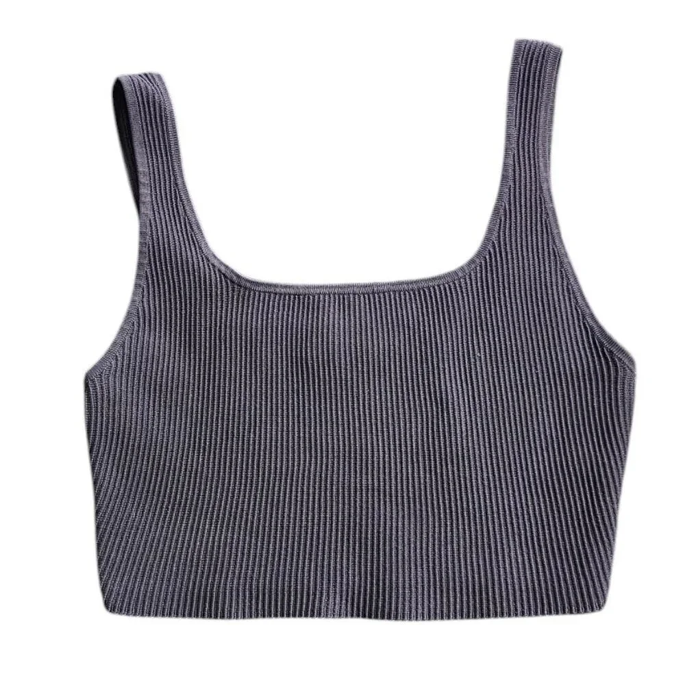 Aritzia Babaton Sculpt Knit Crop Tank Top, Ribbed, Stretch, Thick, Grey, Size M - Picture 1 of 8